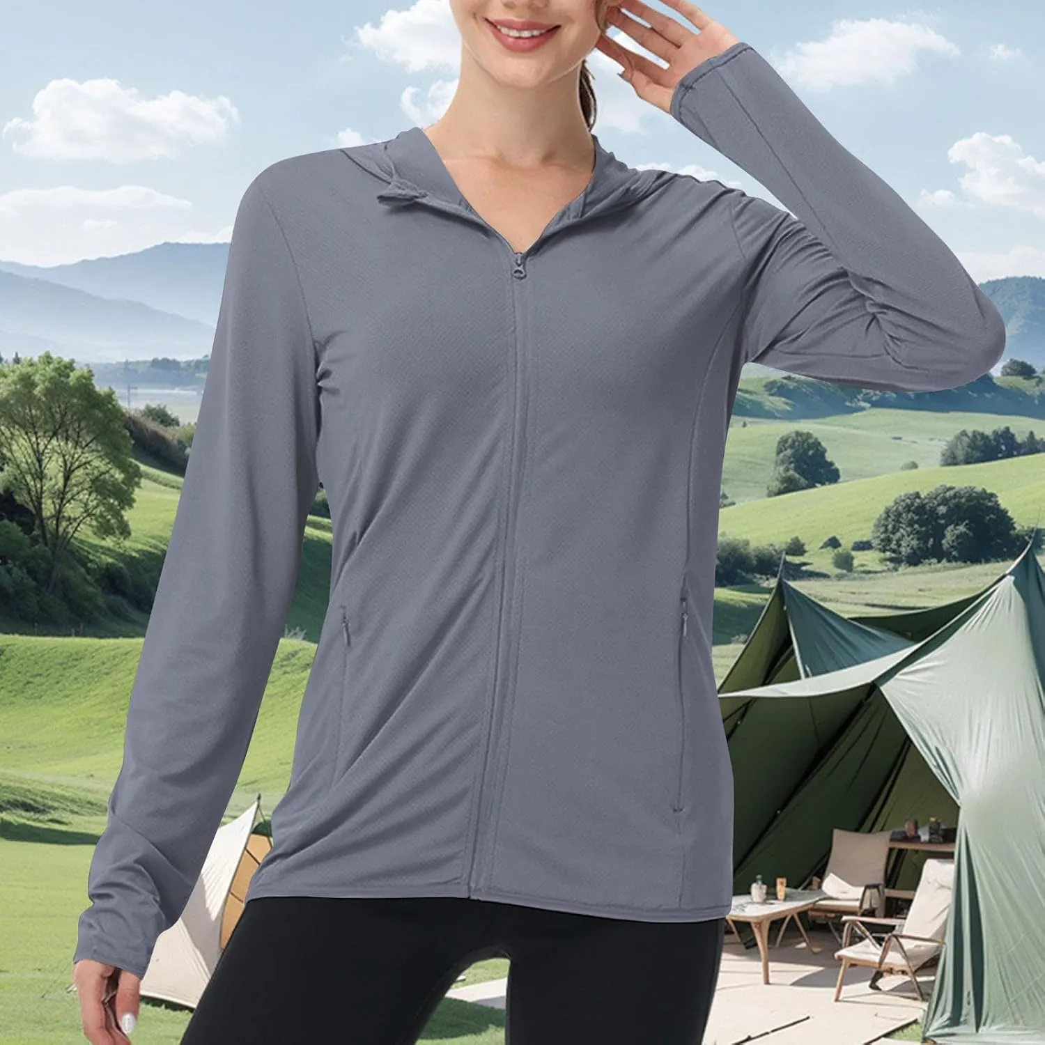 Hoodies for Women UPF 50  Sun Protection Shirts Lightweight Long Sleeve Sun Hoodie Jacket with Pockets for Hiking Outdoor