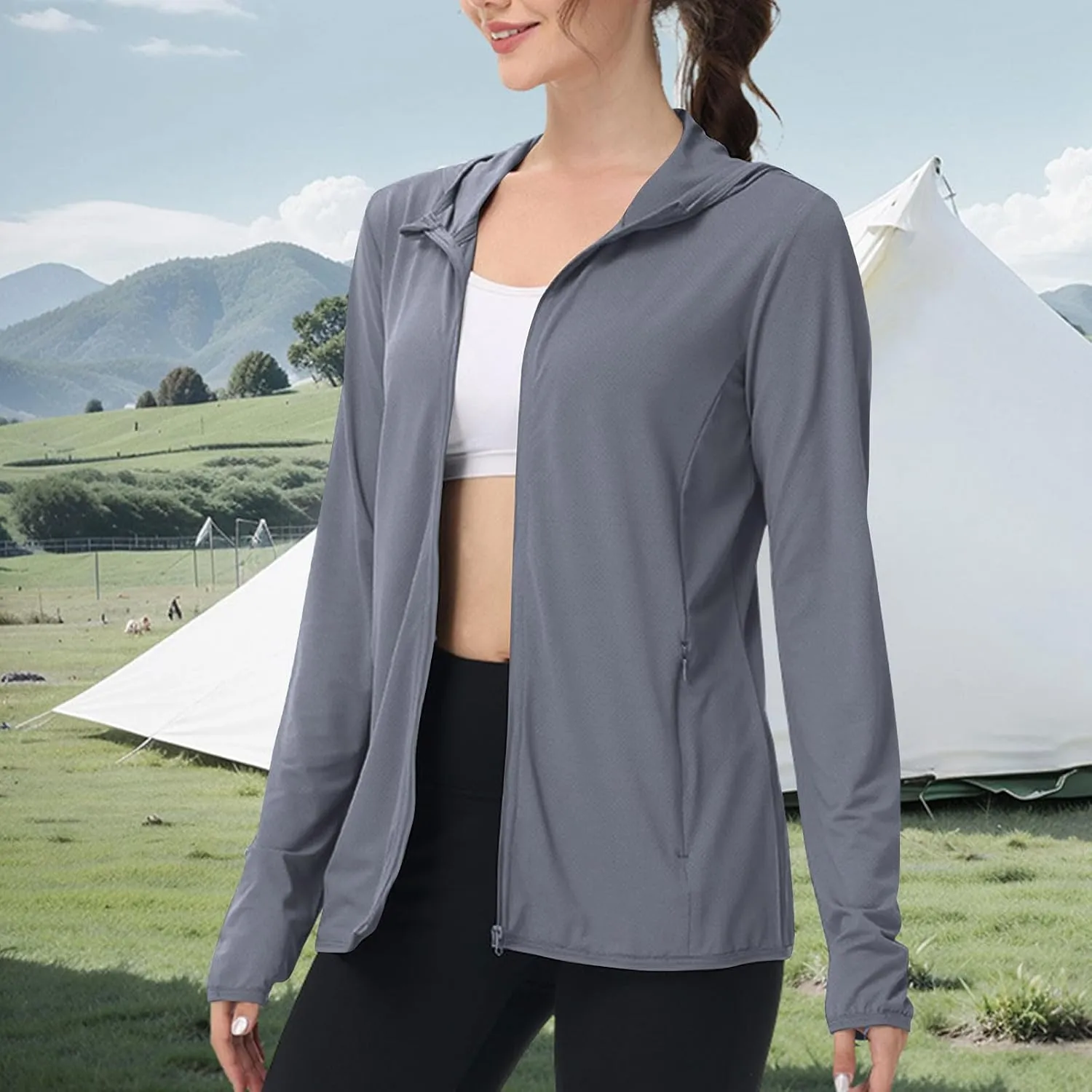 Hoodies for Women UPF 50  Sun Protection Shirts Lightweight Long Sleeve Sun Hoodie Jacket with Pockets for Hiking Outdoor