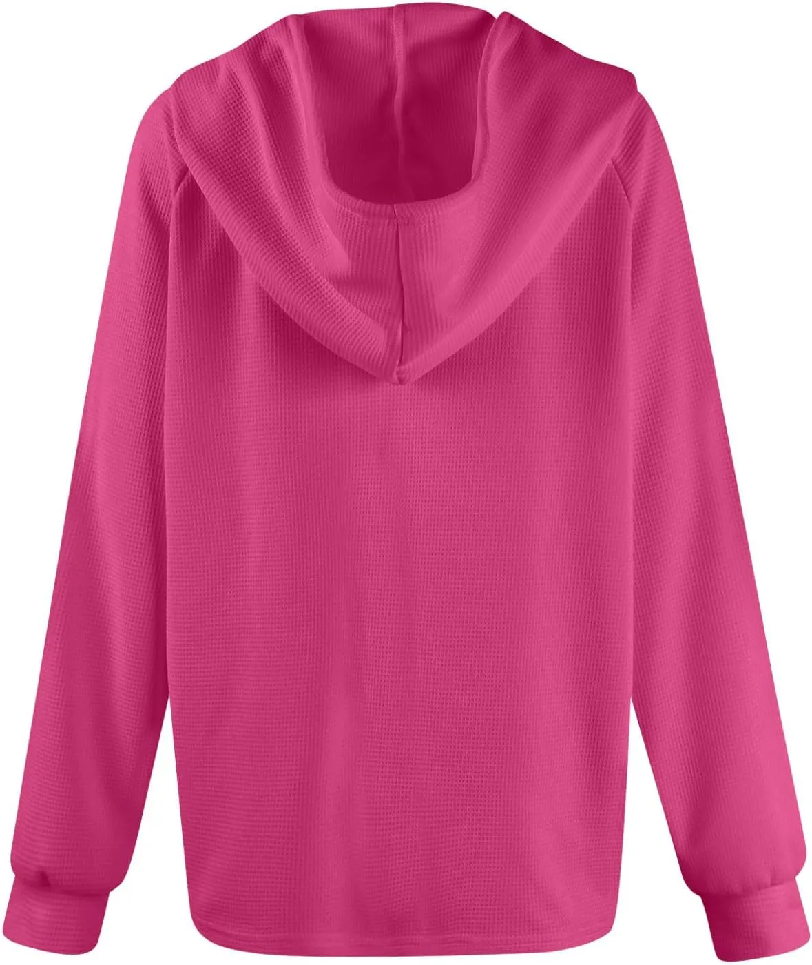 Hoodies for Women Waffle Knit Button V Neck Oversized Sweatshirt Fall Long Sleeve Drawstring Hooded Pullover Sweater
