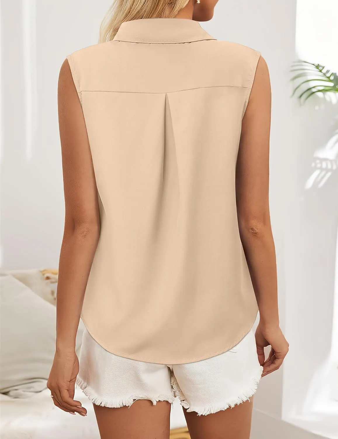 HOTOUCH Womens Sleeveless Button Down Shirt Tops V Neck Business Casual Collared Blouses Tank Top