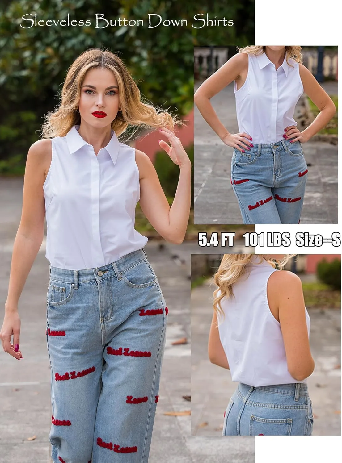 HOTOUCH Women's Sleeveless Button Down Shirts Hidden-Button Front Collared Dressy Casual Blouses Loose Office Tank Tops