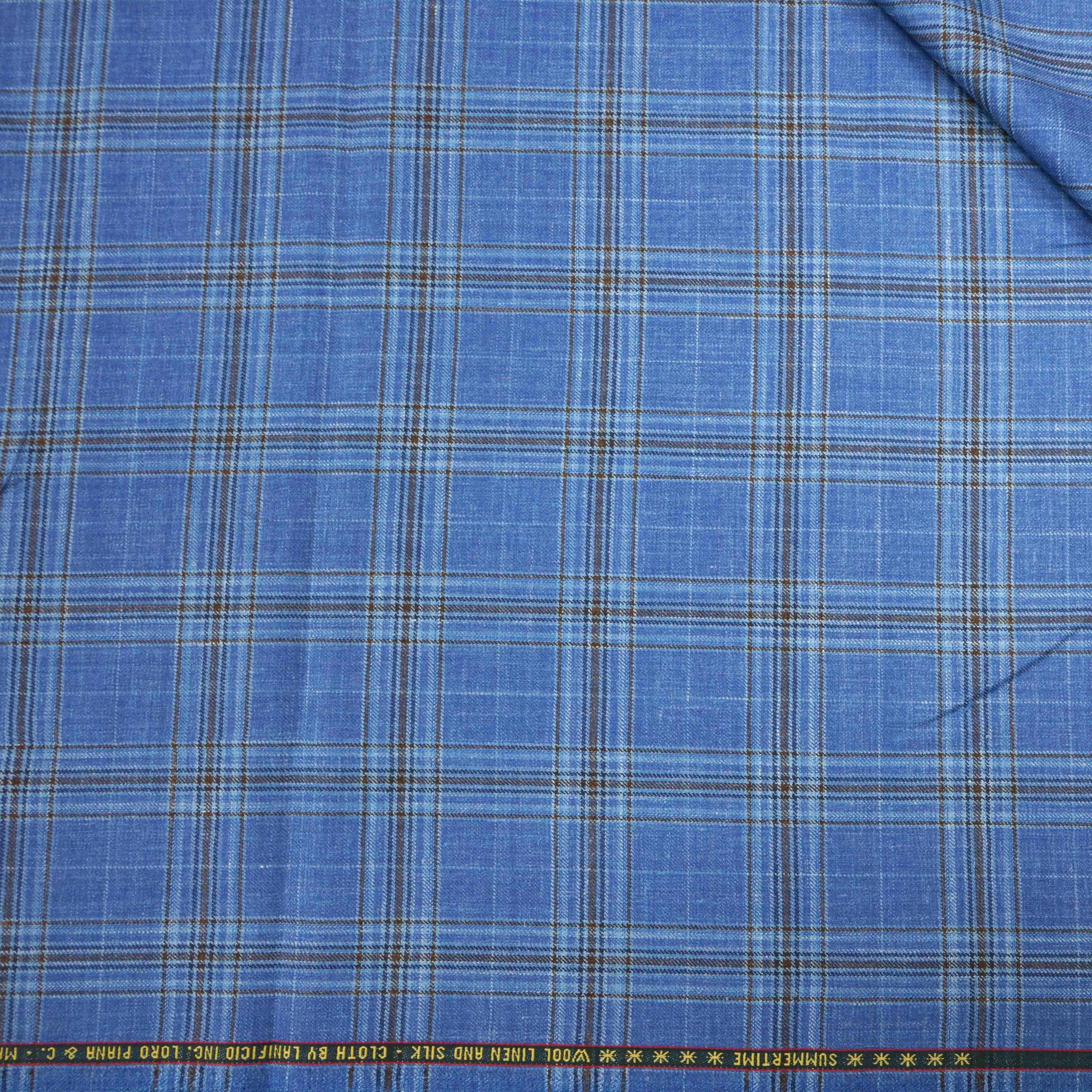 Hyper Blue Plaid Loro Piana Silk Wool Linen Summertime Fabric