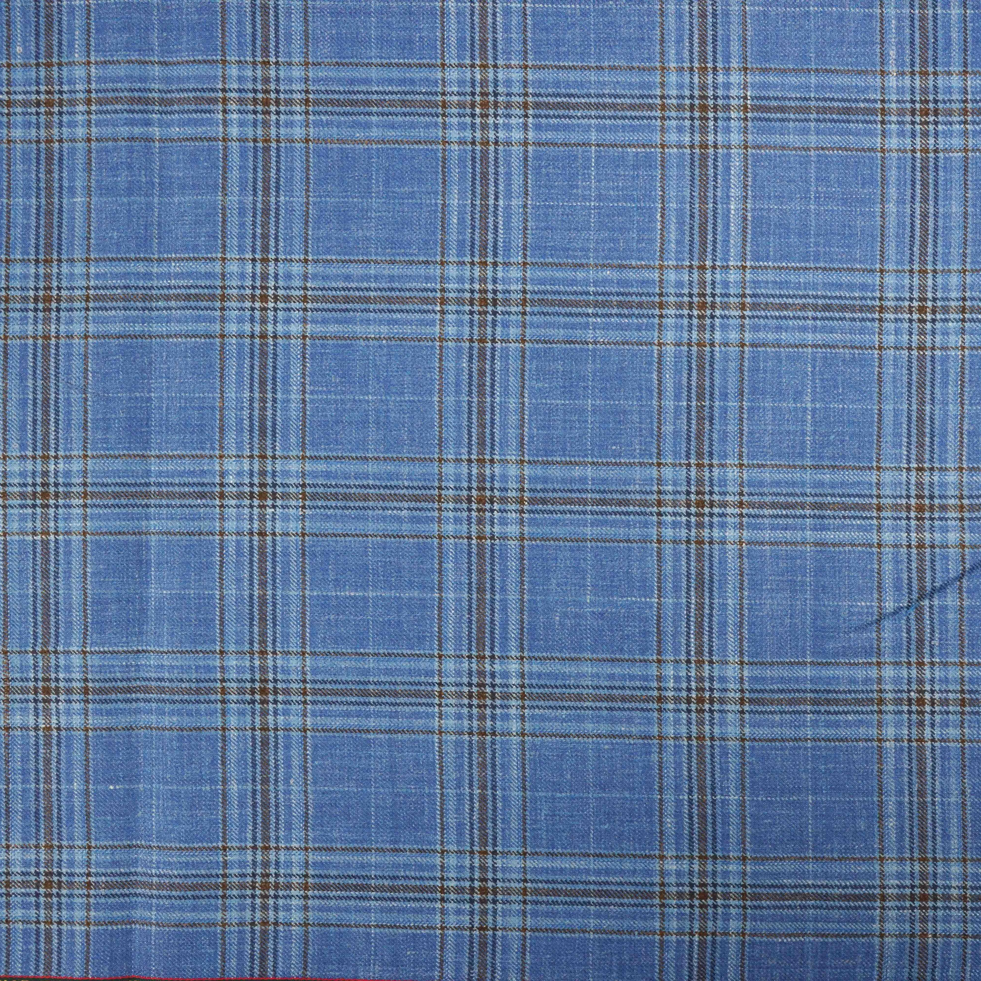 Hyper Blue Plaid Loro Piana Silk Wool Linen Summertime Fabric