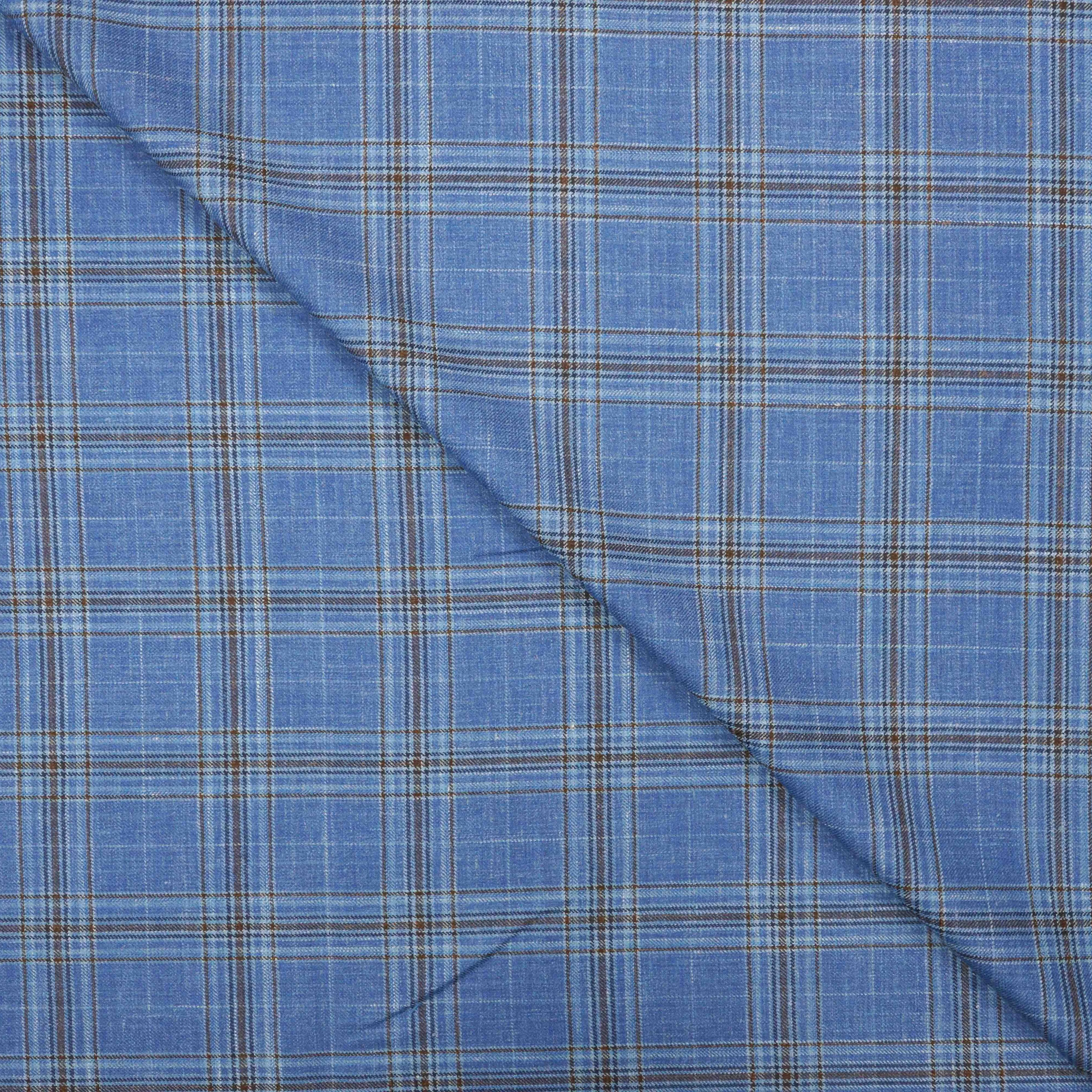 Hyper Blue Plaid Loro Piana Silk Wool Linen Summertime Fabric