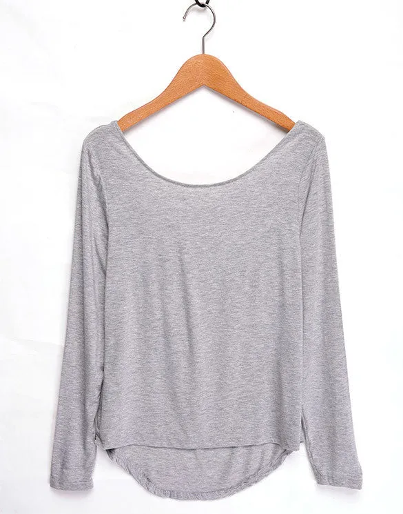 Irregular Backless Bowknot Long Sleeve Blouse Top