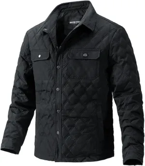Jackets for Men Diamond Quilted Puffer Down Jacket Lightweight Business Casual Button Down Shirts Shacket Collared Tops