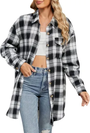 Jackets for Women Plaid Shacket Flannel Shirt Women Fashion Casual Plaid Shackets Button Down Long Sleeve Shirts