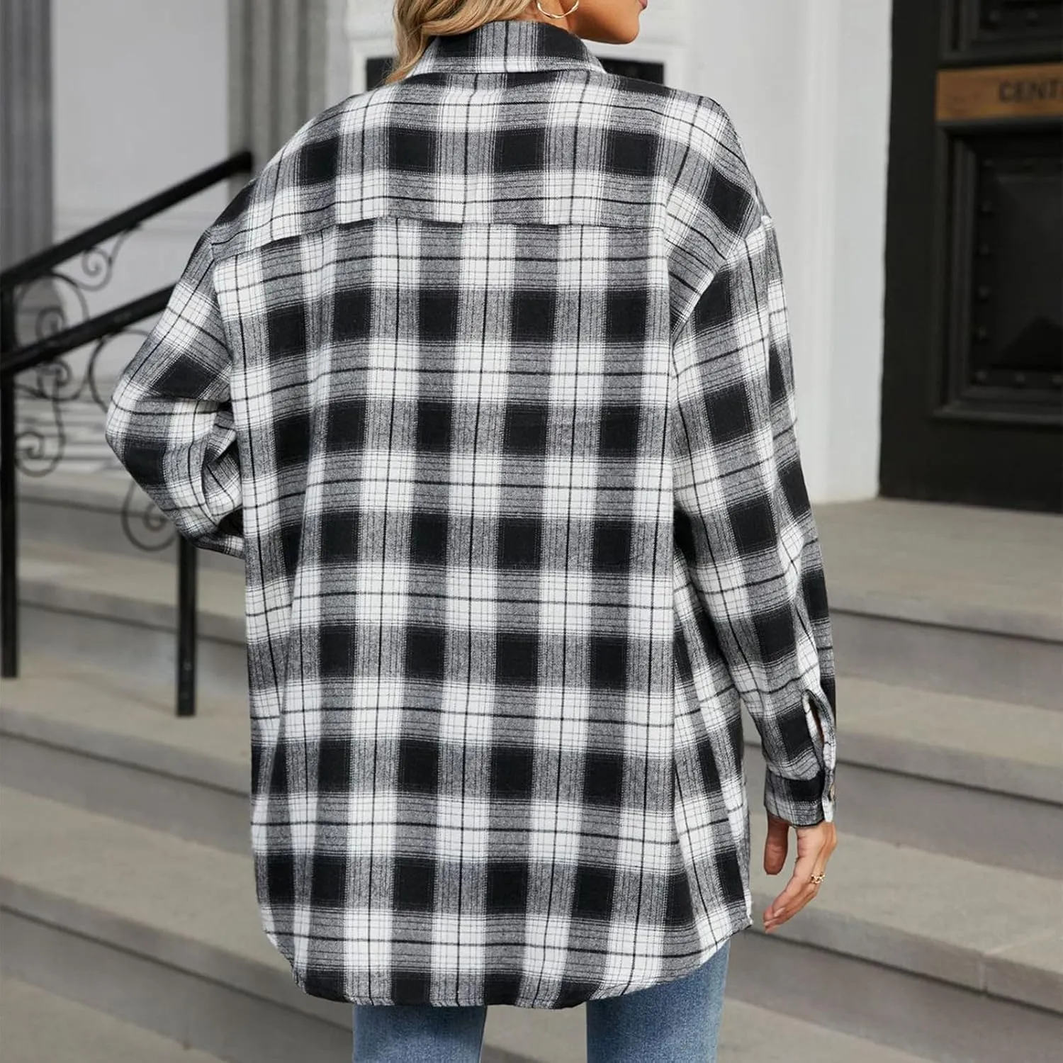 Jackets for Women Plaid Shacket Flannel Shirt Women Fashion Casual Plaid Shackets Button Down Long Sleeve Shirts