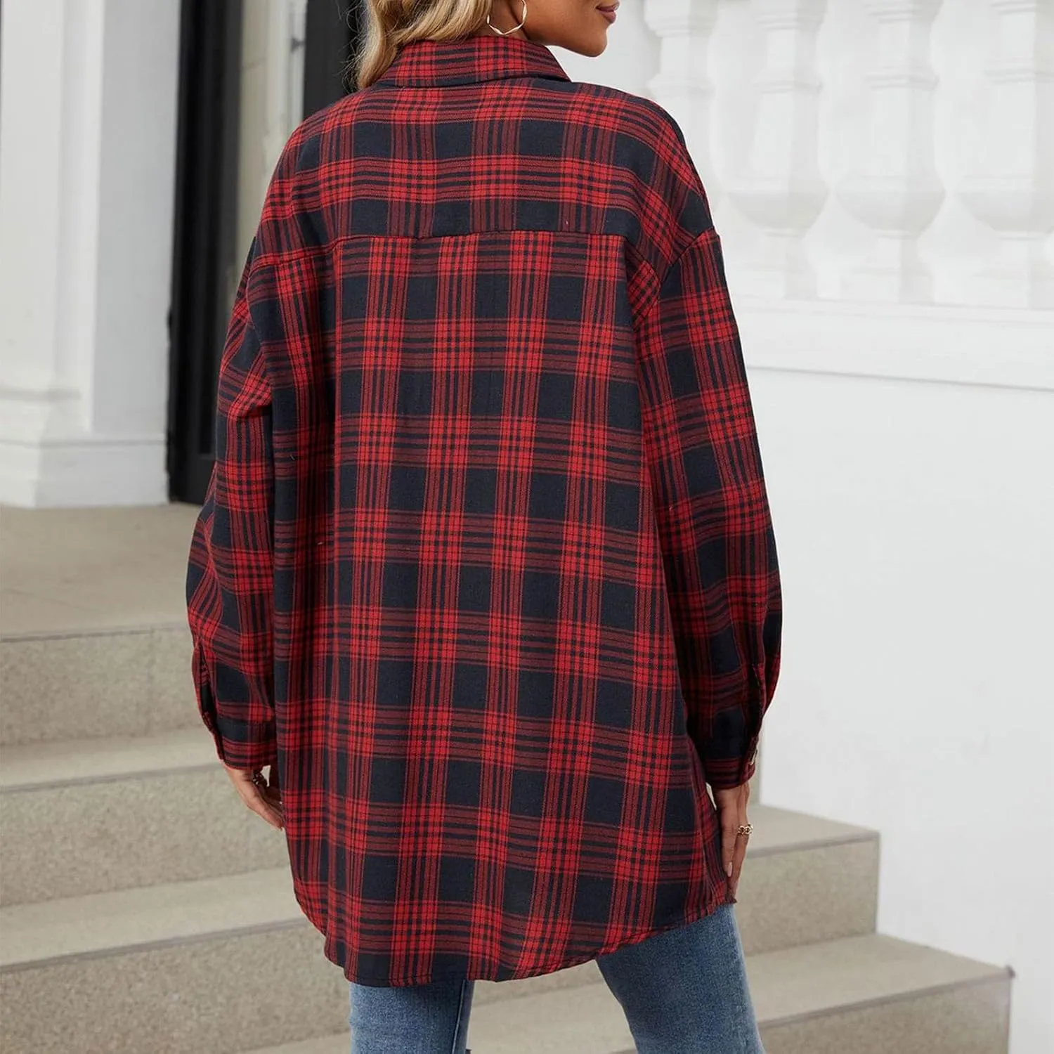 Jackets for Women Plaid Shacket Flannel Shirt Women Fashion Casual Plaid Shackets Button Down Long Sleeve Shirts