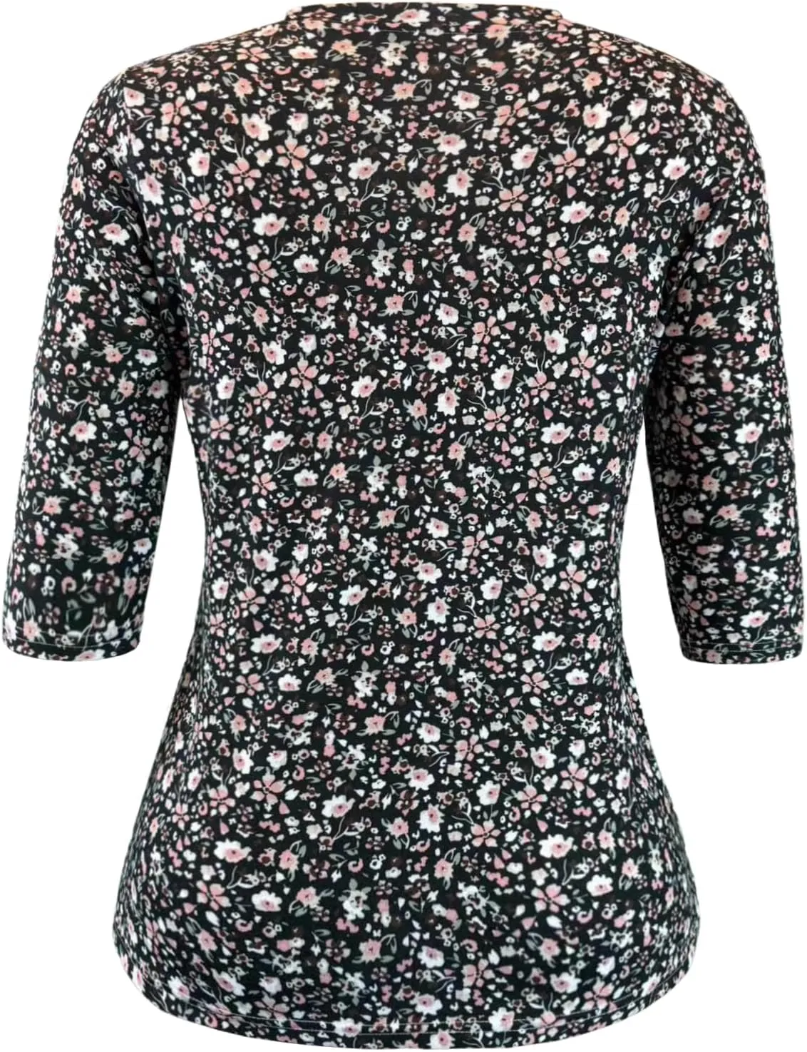 JomeDesign Womens Tops 3/4 Sleeve Shirts Round Neck Loose Casual Blouses Floral Print Tshirts