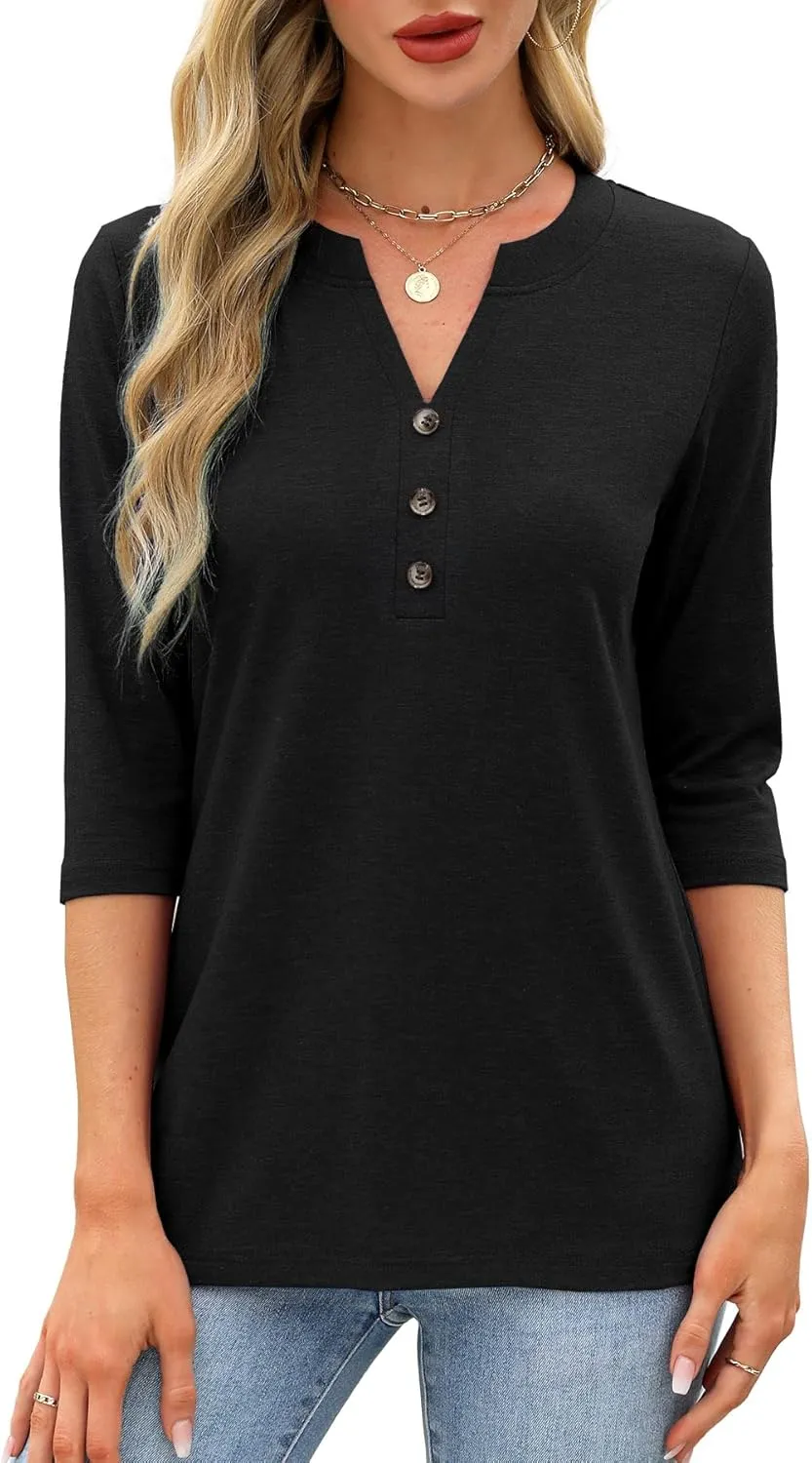 JomeDesign Womens Tops 3/4 Sleeve V Neck Shirts Dressy Casual Tunic Blouses Summer Tees