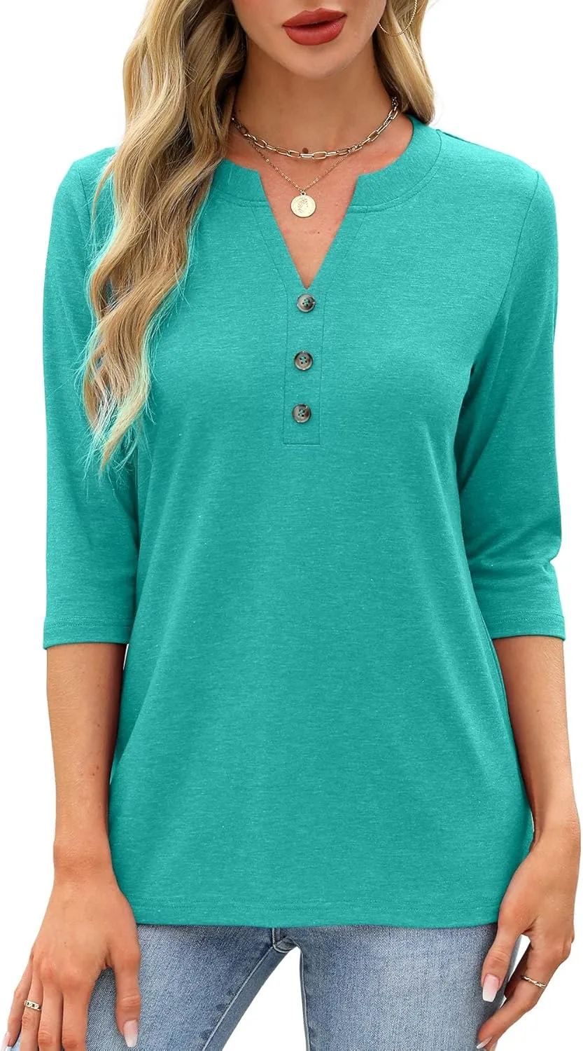 JomeDesign Womens Tops 3/4 Sleeve V Neck Shirts Dressy Casual Tunic Blouses Summer Tees