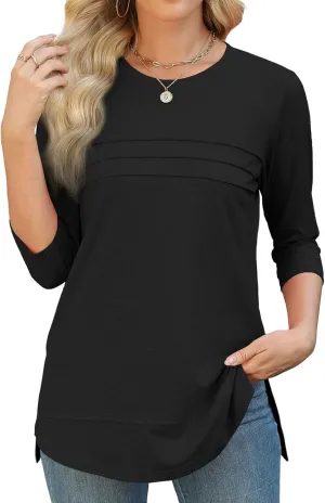 JomeDesign Womens Tunic Tops 3/4 Sleeve Shirts Loose Casual Blouses Side Split Summer Tees