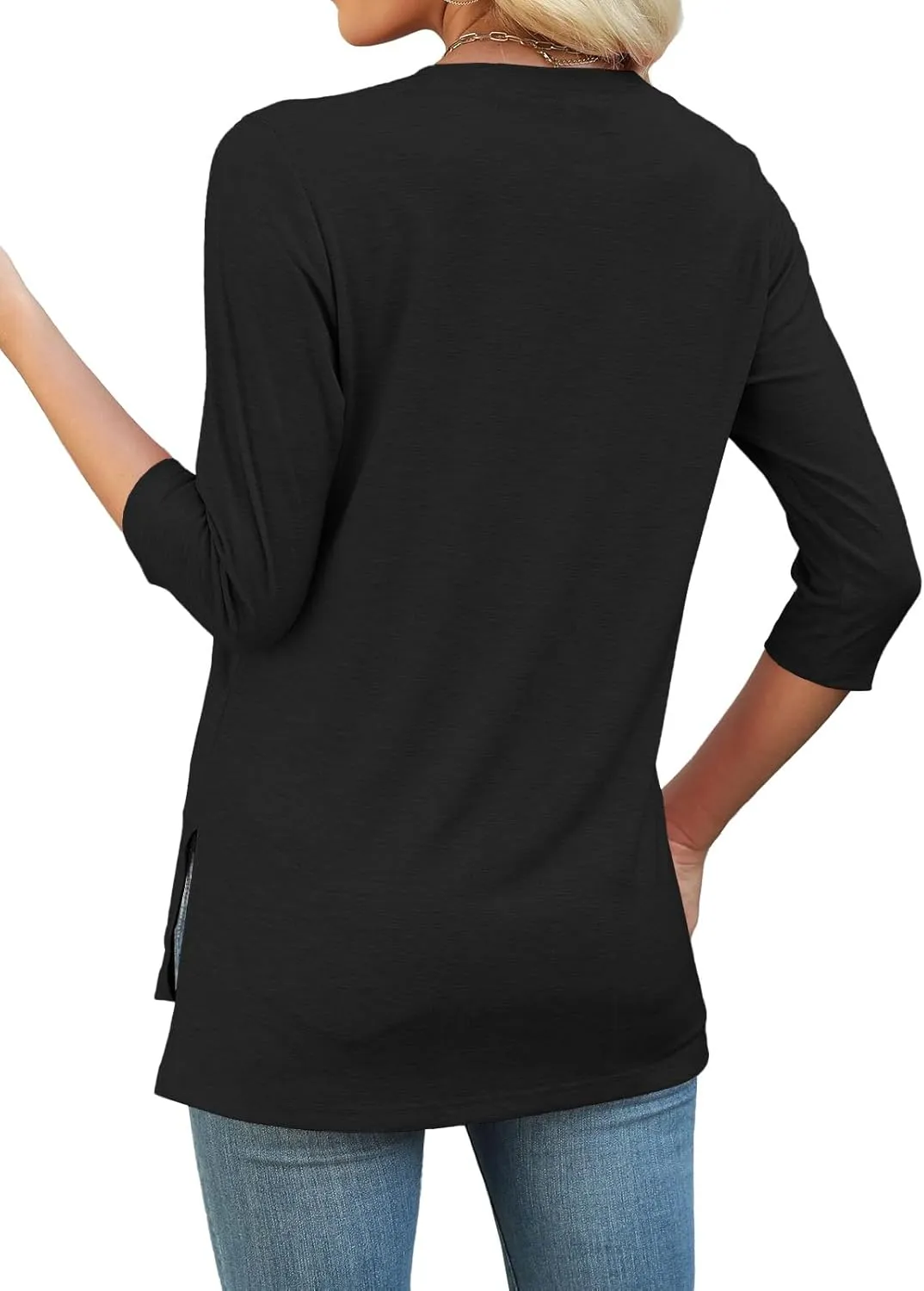 JomeDesign Womens Tunic Tops 3/4 Sleeve Shirts Loose Casual Blouses Side Split Summer Tees