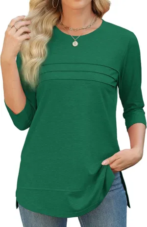 JomeDesign Womens Tunic Tops 3/4 Sleeve Shirts Loose Casual Blouses Side Split Summer Tees