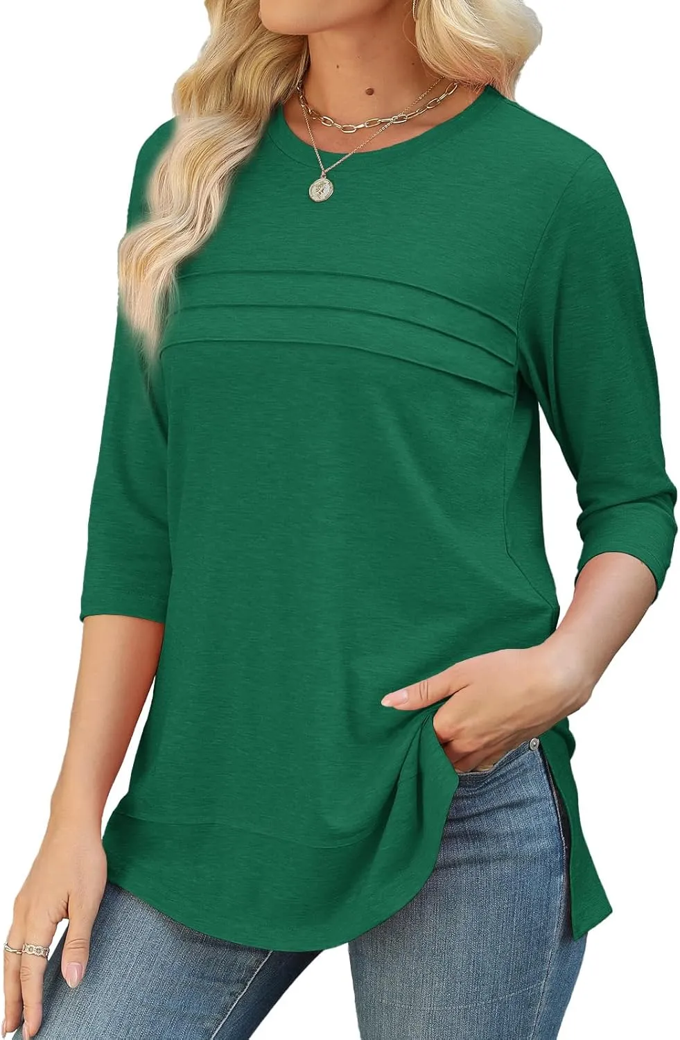 JomeDesign Womens Tunic Tops 3/4 Sleeve Shirts Loose Casual Blouses Side Split Summer Tees