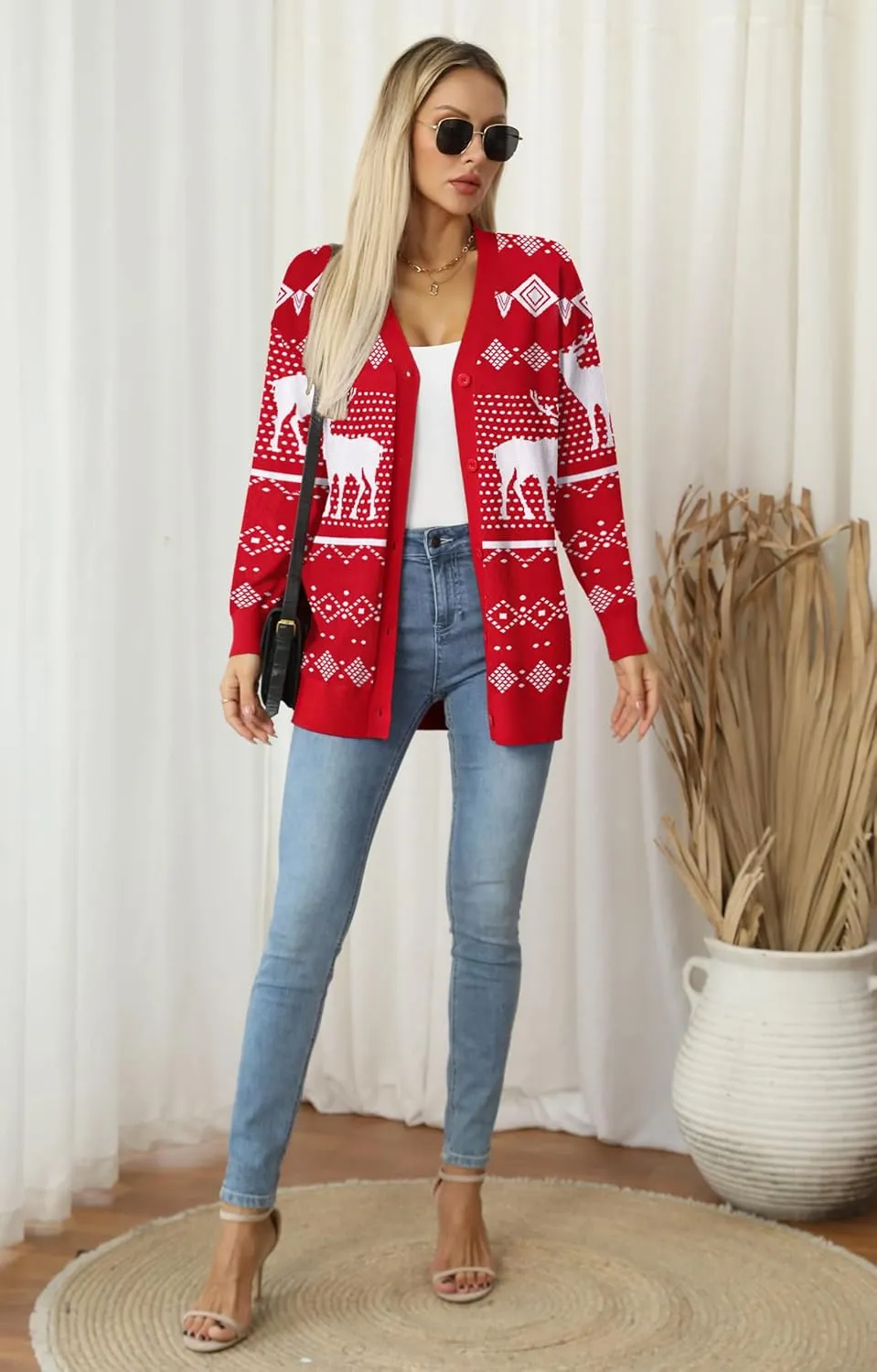 Jouica Women's Cute Cardigan Ugly Christmas Sweaters for Women 2024 Long Sleeve Funny Christmas Sweater