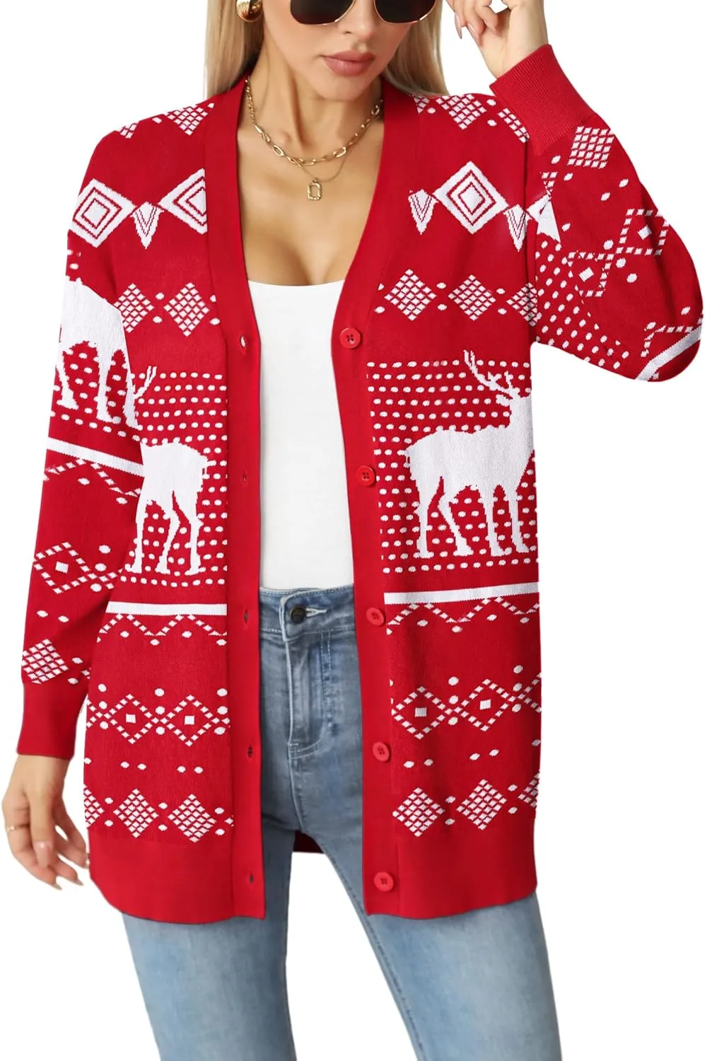 Jouica Women's Cute Cardigan Ugly Christmas Sweaters for Women 2024 Long Sleeve Funny Christmas Sweater