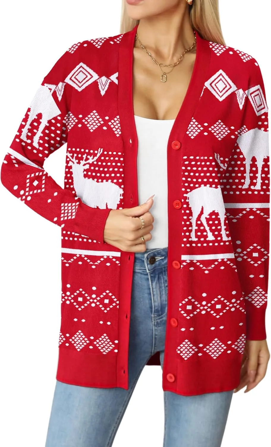 Jouica Women's Cute Cardigan Ugly Christmas Sweaters for Women 2024 Long Sleeve Funny Christmas Sweater