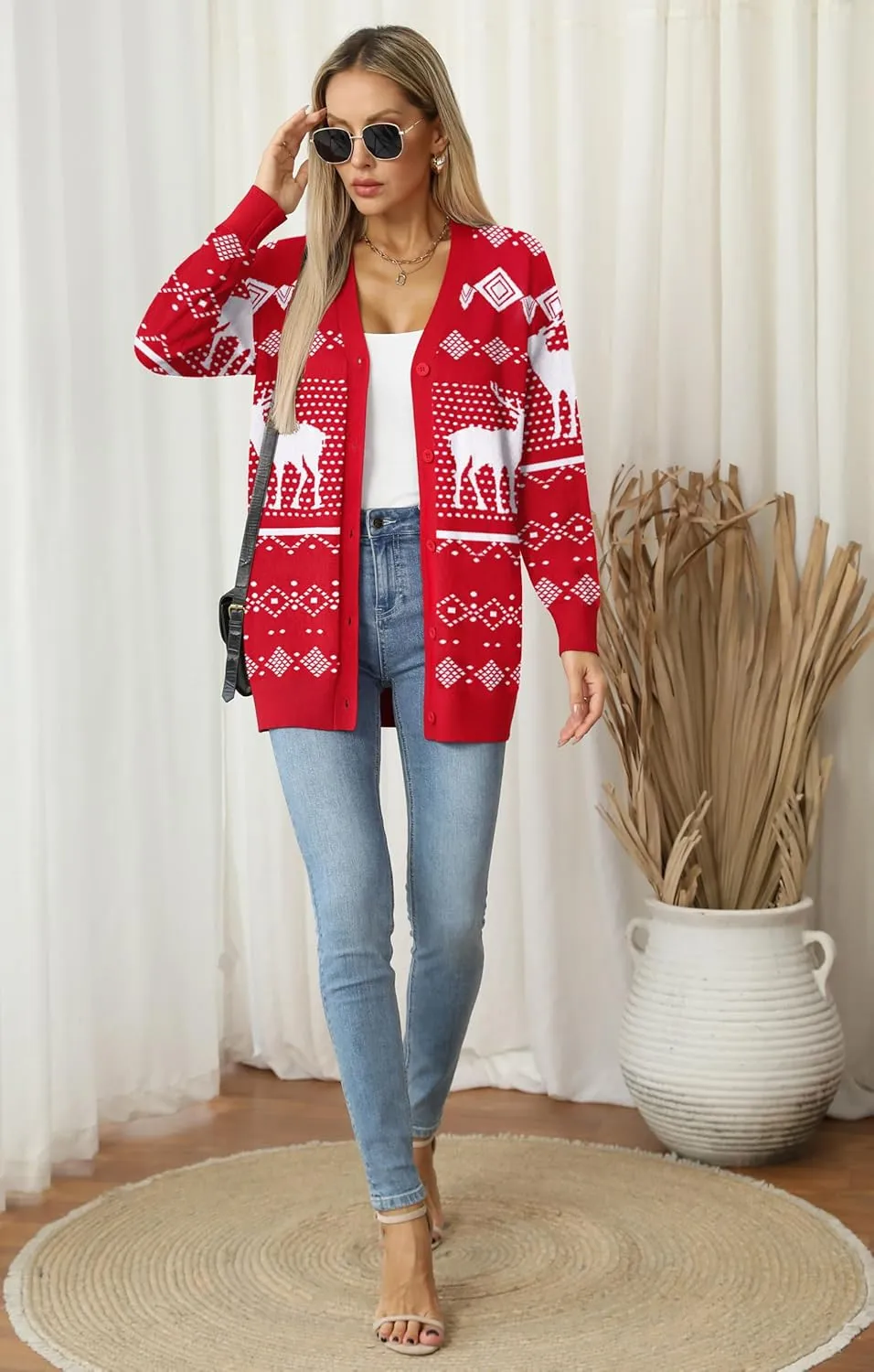 Jouica Women's Cute Cardigan Ugly Christmas Sweaters for Women 2024 Long Sleeve Funny Christmas Sweater
