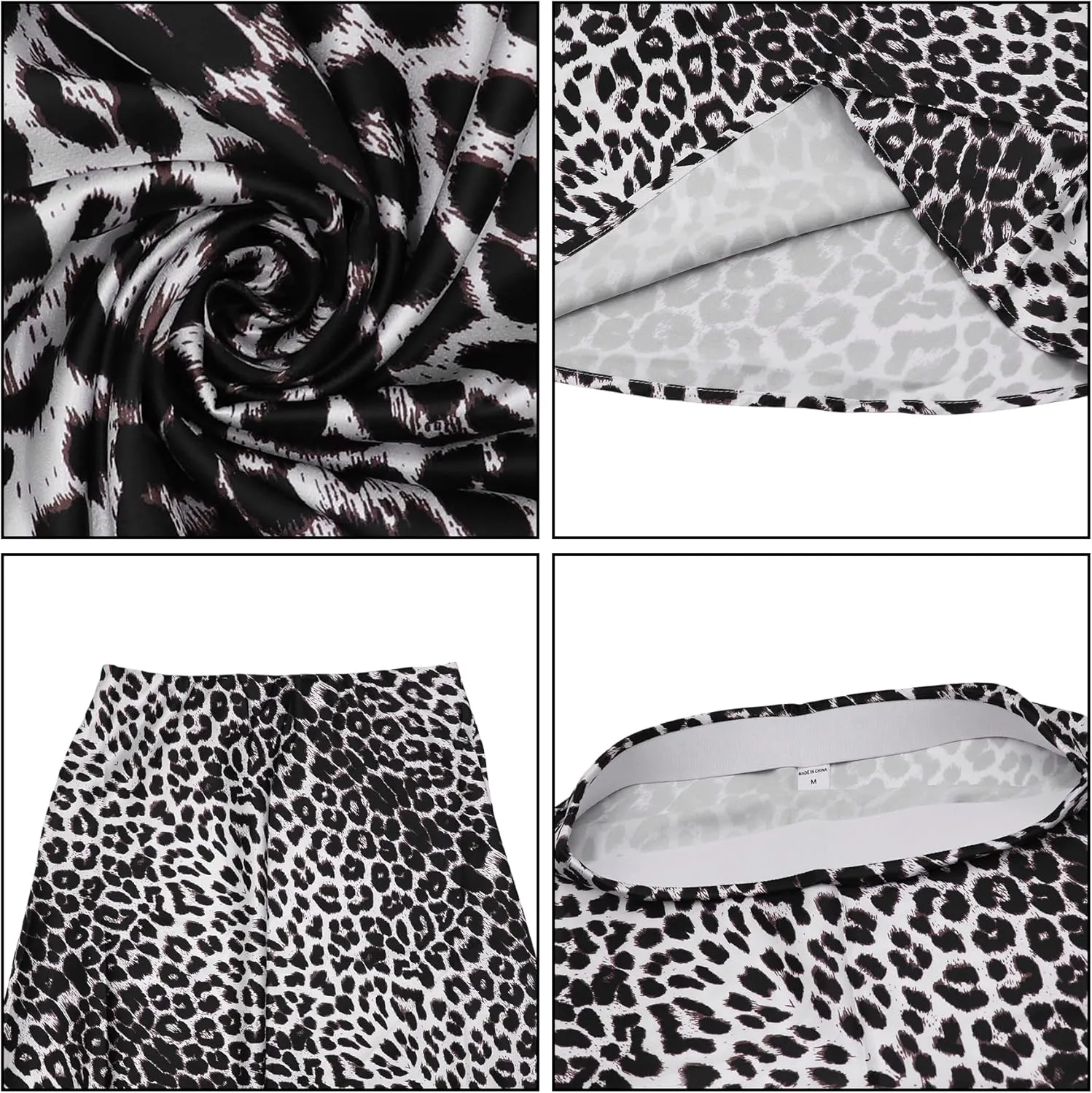 JUMISEE Women's Satin Silky Leopard Print Maxi Skirt Elegant A Line Elastic High Waist Long Skirt Flowy Bodycon Skirt