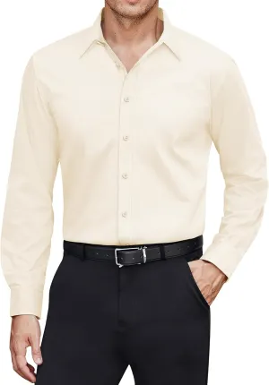 J.VER Men's Dress Shirts Stretch Stain Shield Long Sleeve Solid Formal Shirt Business Casual Button Down Shirts
