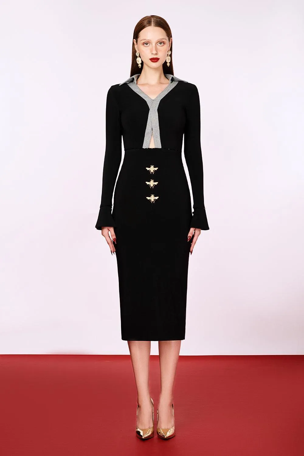 Kairos Pencil Long Sleeved Cotton Denim Midi Dress