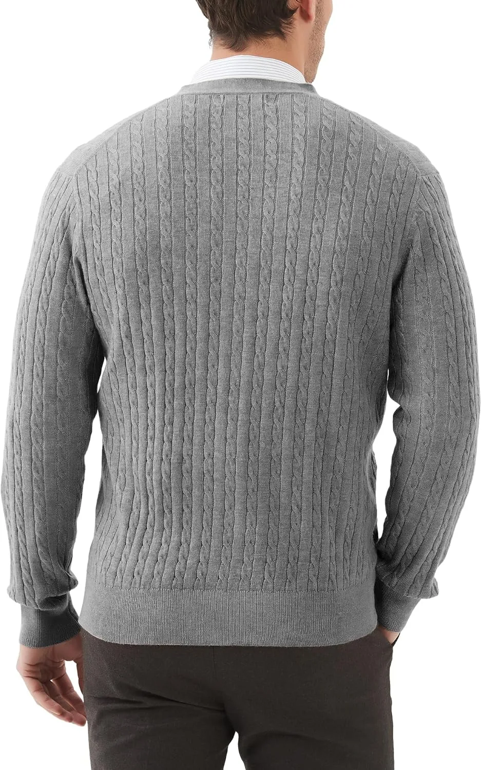 Kallspin Men's Cardigan Sweater Wool Blend Cable Knit V Neck Buttons Cardigan with Pockets