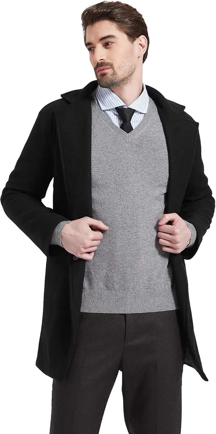 Kallspin Men's Wool Blend V-Neck Sweater Relax Fit Knit Pullover for Fall Winter