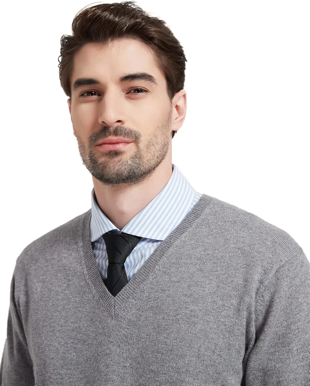 Kallspin Men's Wool Blend V-Neck Sweater Relax Fit Knit Pullover for Fall Winter
