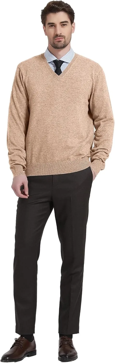 Kallspin Men's Wool Blend V-Neck Sweater Relax Fit Knit Pullover for Fall Winter