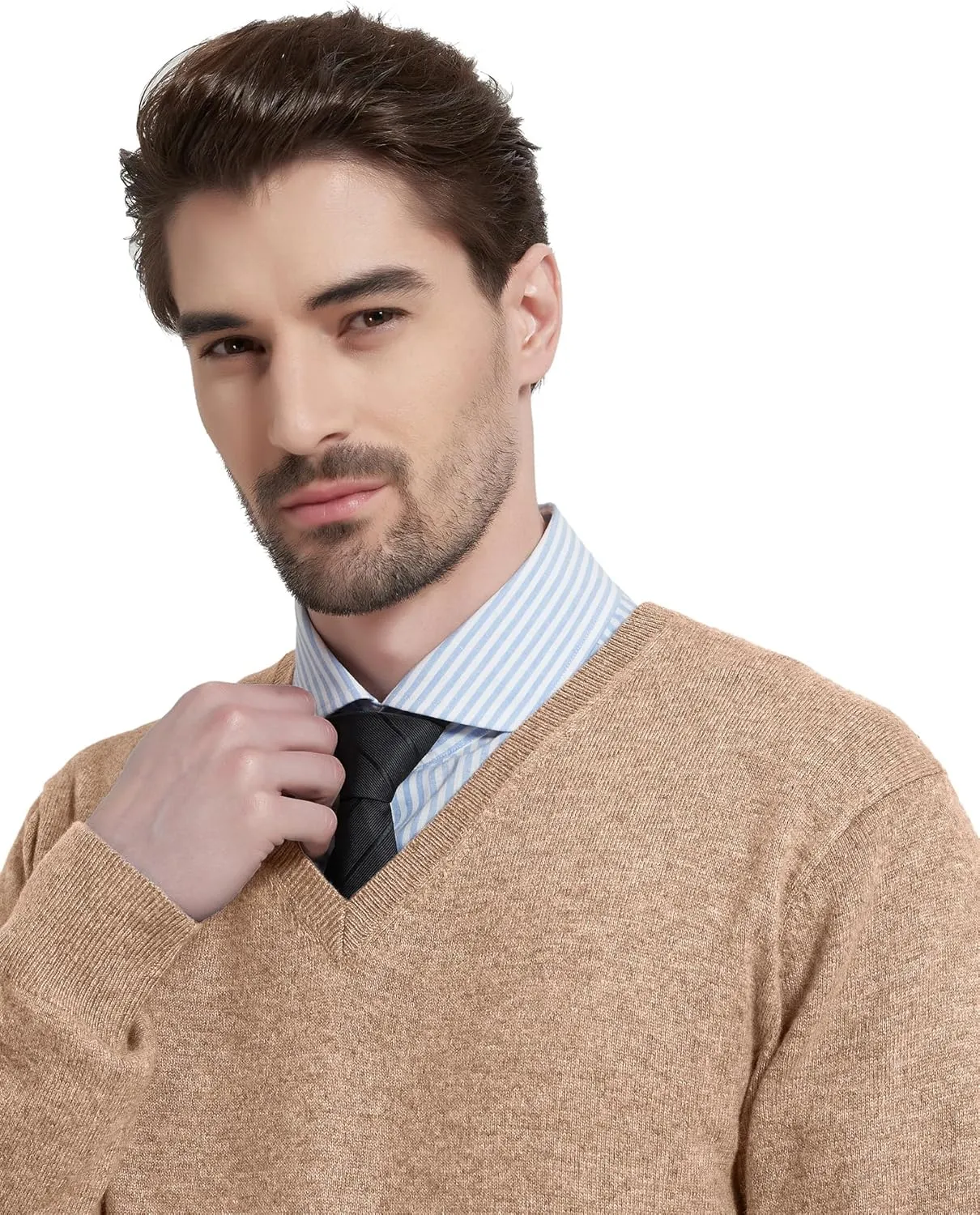 Kallspin Men's Wool Blend V-Neck Sweater Relax Fit Knit Pullover for Fall Winter
