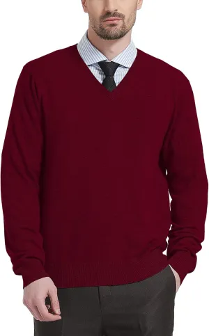 Kallspin Men's Wool Blend V-Neck Sweater Relax Fit Knit Pullover for Fall Winter