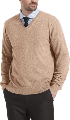Kallspin Men's Wool Blend V-Neck Sweater Relax Fit Knit Pullover for Fall Winter