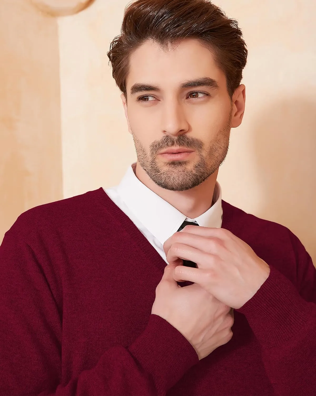 Kallspin Men's Wool Blend V-Neck Sweater Relax Fit Knit Pullover for Fall Winter