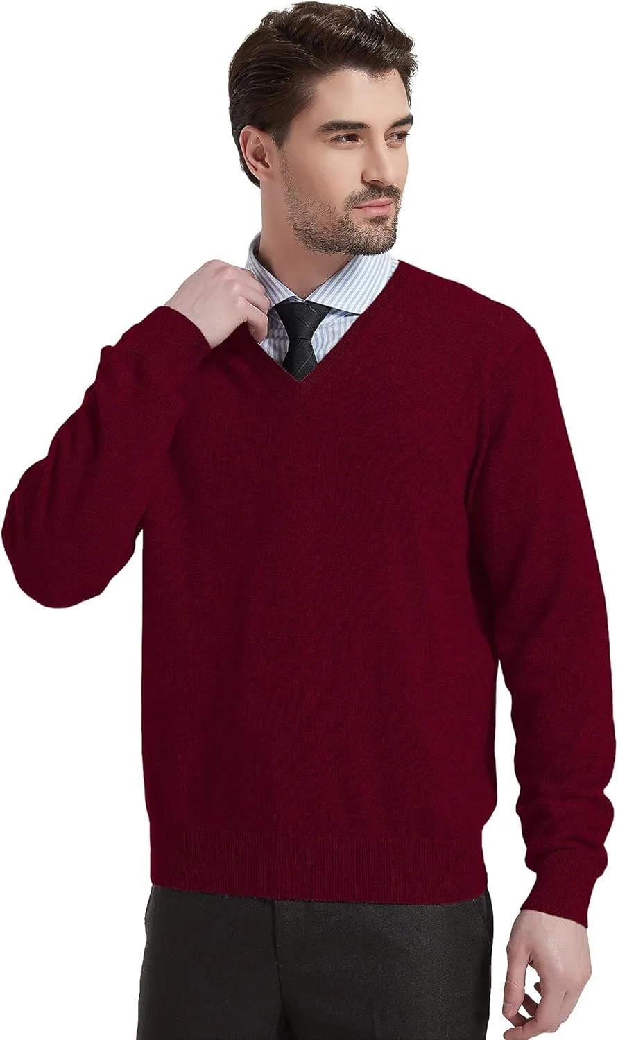 Kallspin Men's Wool Blend V-Neck Sweater Relax Fit Knit Pullover for Fall Winter