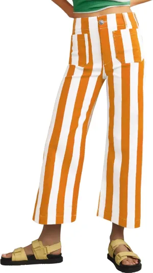 Kedera Women Striped Pants Wide Leg Trousers Casual High Waisted Pants Summer Flare Jeans with Patched Pockets