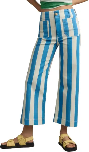 Kedera Women Striped Pants Wide Leg Trousers Casual High Waisted Pants Summer Flare Jeans with Patched Pockets