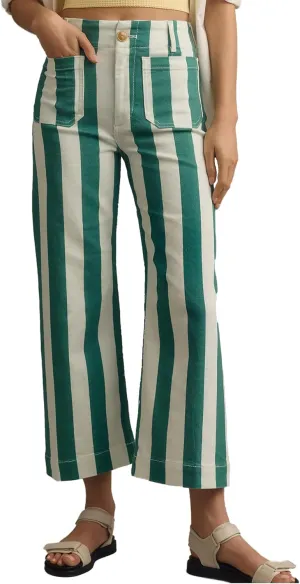Kedera Women Striped Pants Wide Leg Trousers Casual High Waisted Pants Summer Flare Jeans with Patched Pockets