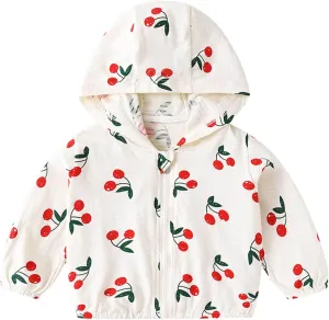 Kids Baby Toddler Girls Strawberry Print Spring Fall Outerwear Windbreaker Zipper Hooded Jackets Coat Rain Jacket