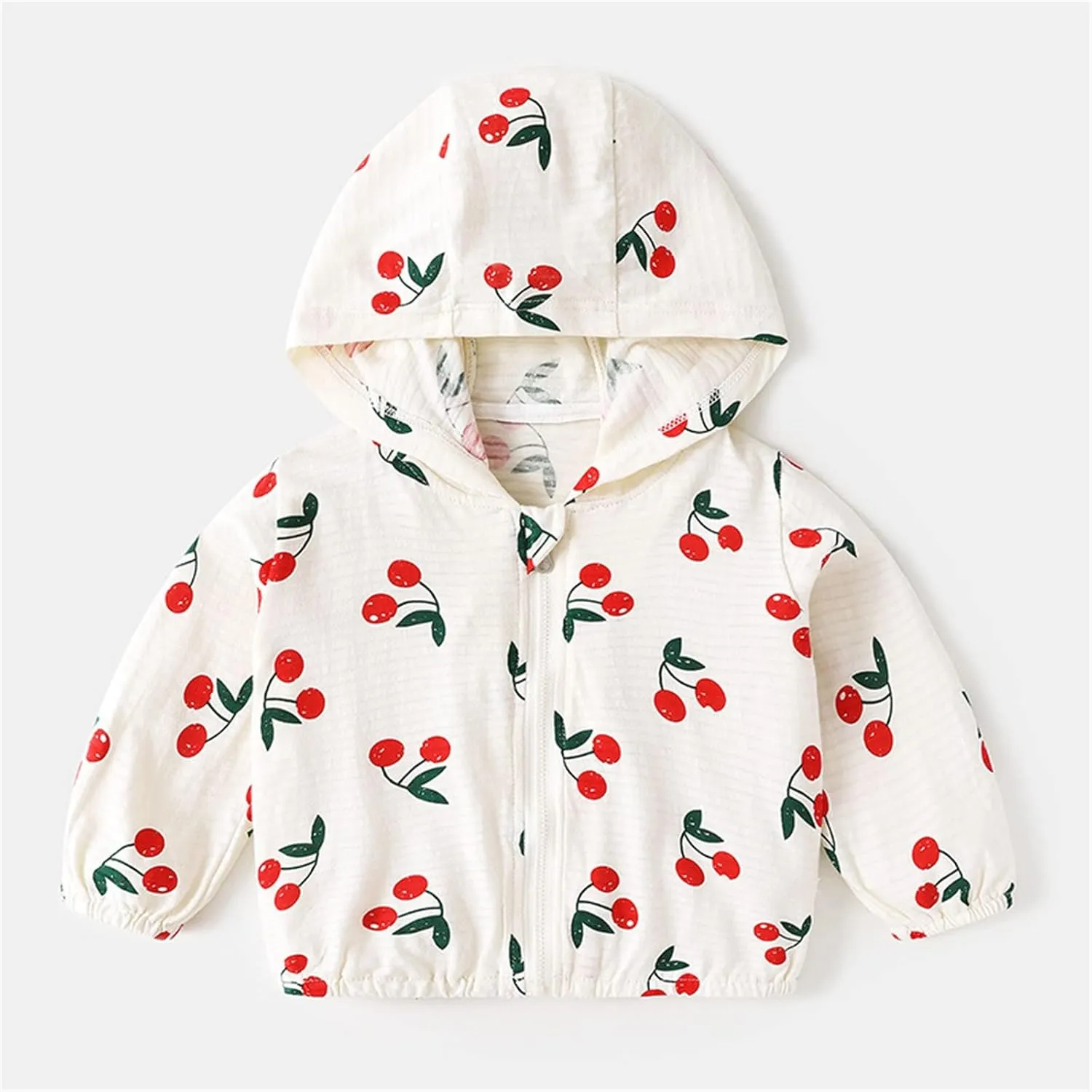 Kids Baby Toddler Girls Strawberry Print Spring Fall Outerwear Windbreaker Zipper Hooded Jackets Coat Rain Jacket
