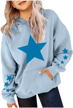 Kids Girls' Hoodies Star Graphic Preppy Hooded Sweatshirt Toddler Y2K Trendy Oversized Hoodies Pullover Sweatshirts