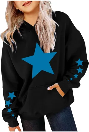 Kids Girls' Hoodies Star Graphic Preppy Hooded Sweatshirt Toddler Y2K Trendy Oversized Hoodies Pullover Sweatshirts