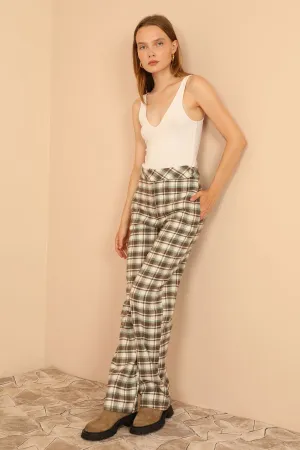KKT Plaid Fabric Comfy Fit Women'S Trouser - Brown - Newport Beach
