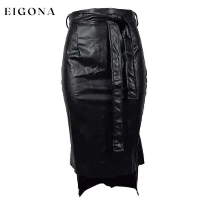 Knotted PU Leather Slit Skirt