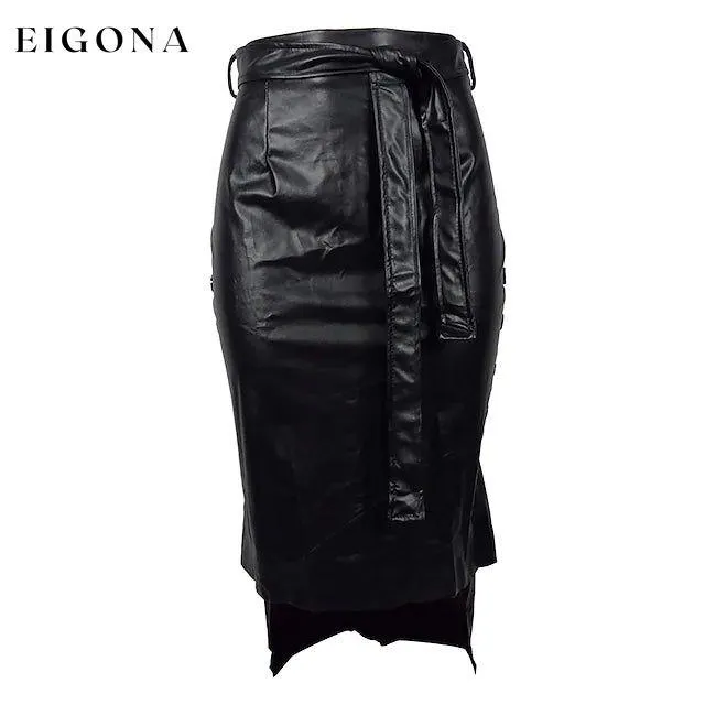 Knotted PU Leather Slit Skirt