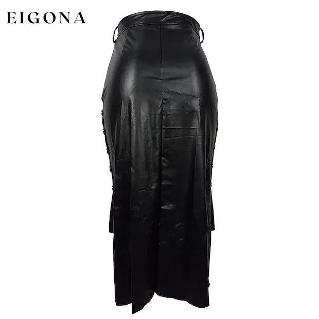Knotted PU Leather Slit Skirt
