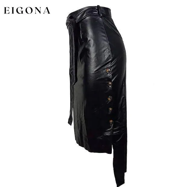 Knotted PU Leather Slit Skirt