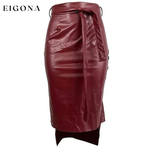 Knotted PU Leather Slit Skirt