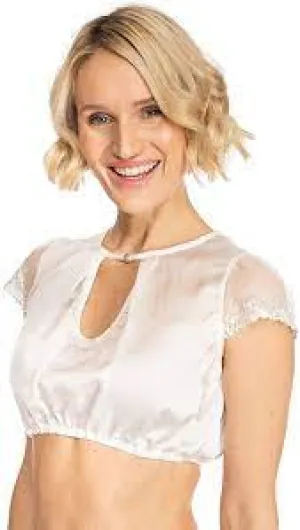 Krueger Elegant Festive Dirndl Blouse Off  White with Lace Edging at Sleeves